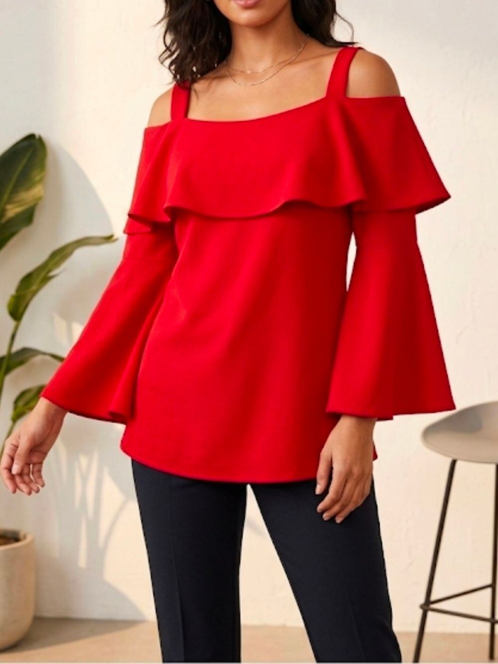 Elie Saab Red Ruffle-Blouse